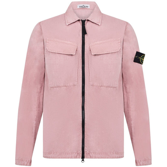 Stone Island Pink Brushed Cotton Zip Overshirt