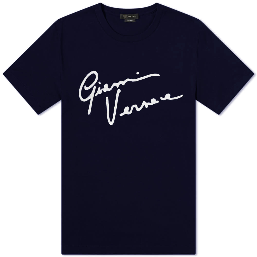 Versace Navy Embroidered Signature Logo T-Shirt T-Shirt Versace