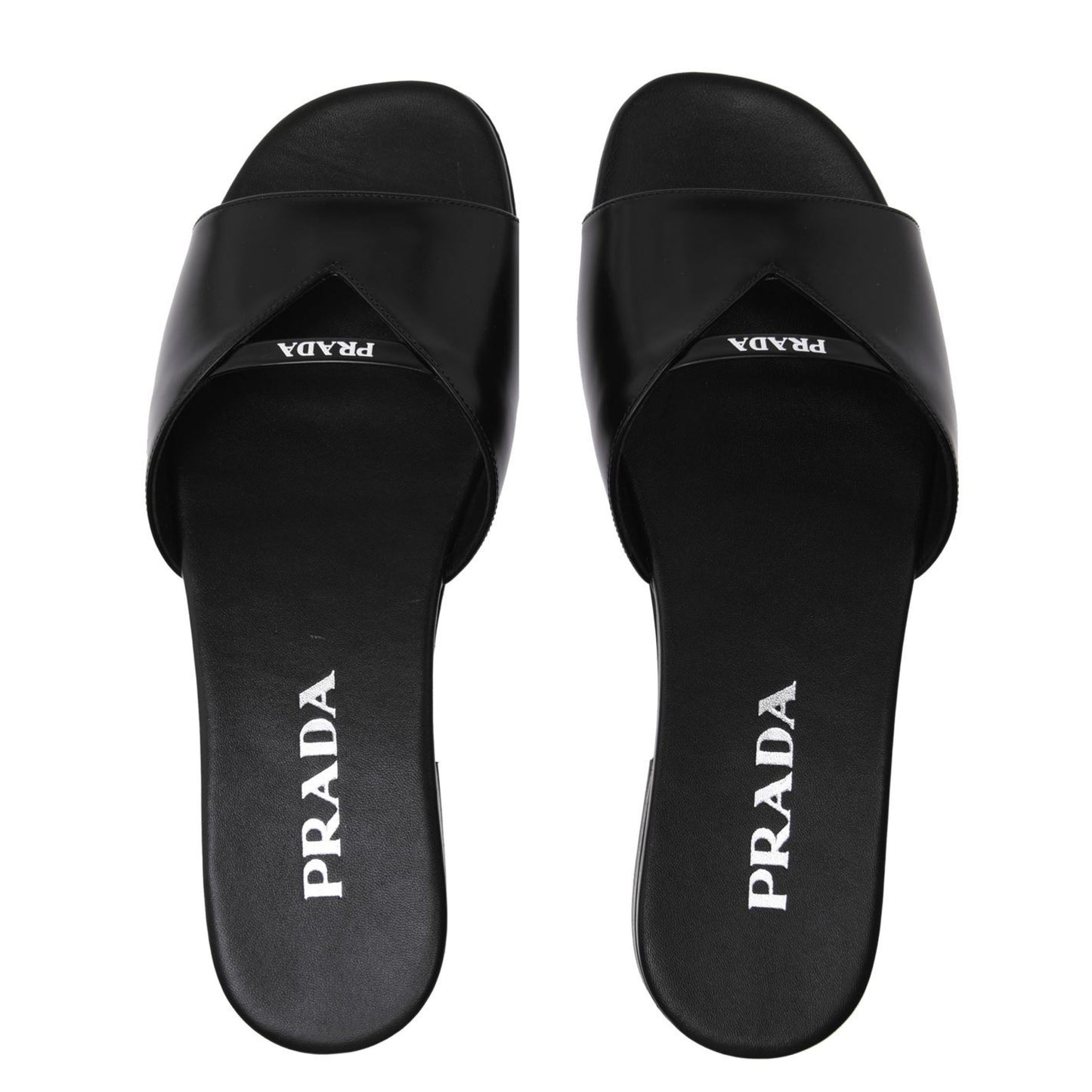 Womens Prada Black Leather Logo Sandals Womens Sliders Prada