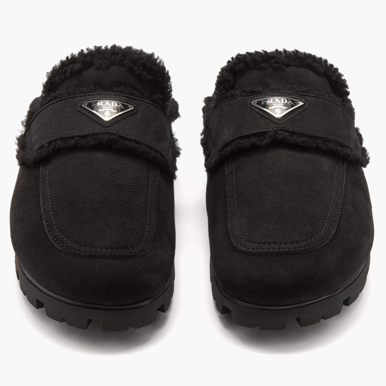 Womens Prada Black Shearling Loafer Womens Sliders Prada