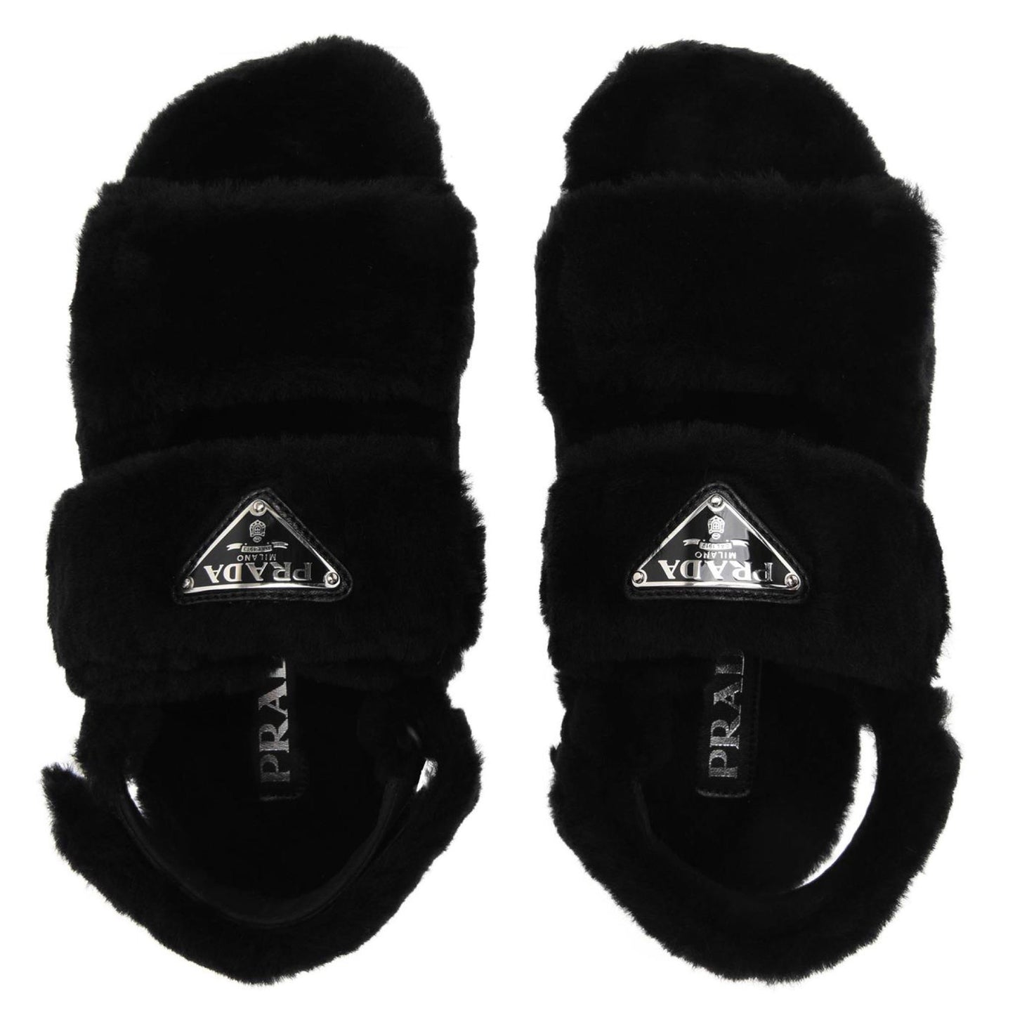 Womens Prada Black Shearling Logo Sandals Womens trainers Prada