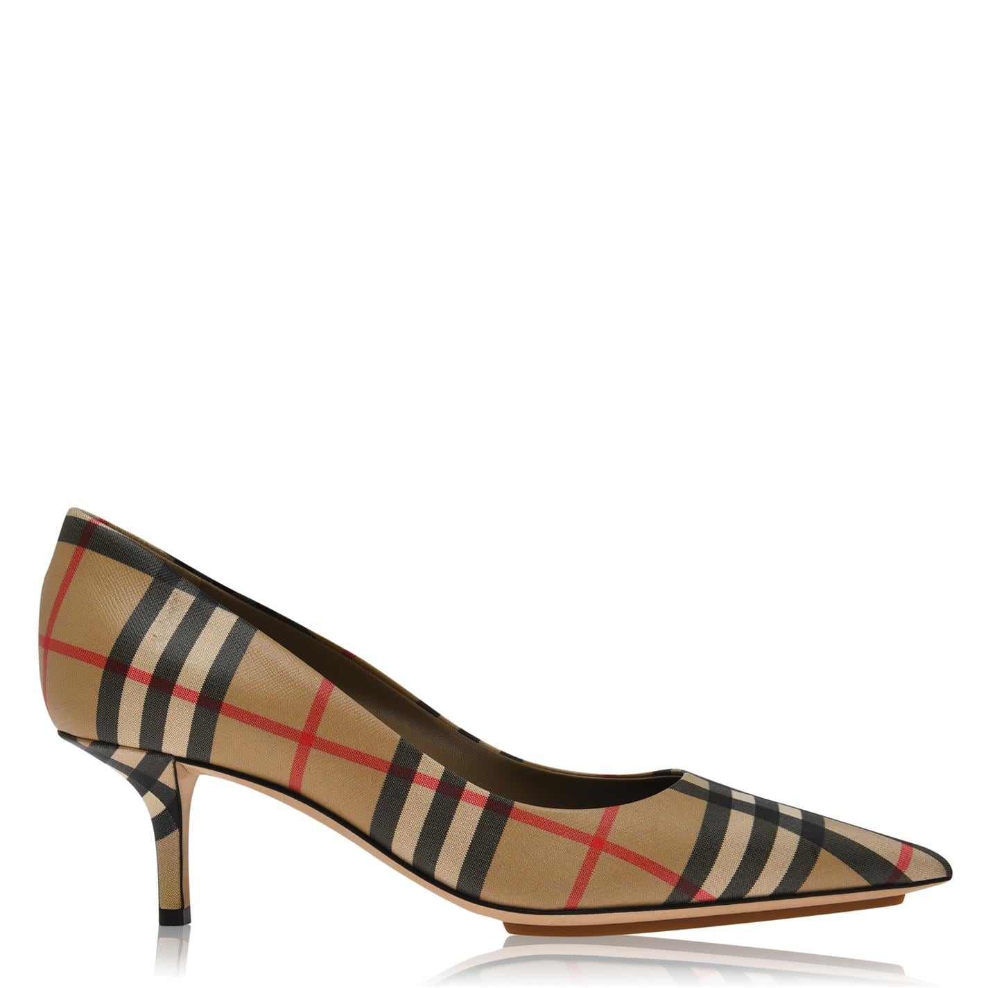 Womens Burberry Check Leather Point-Toe Pumps