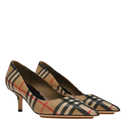 Womens Burberry Check Leather Point-Toe Pumps