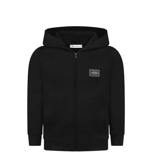 Dolce and Gabbana Black Plaque Zip Hoodie