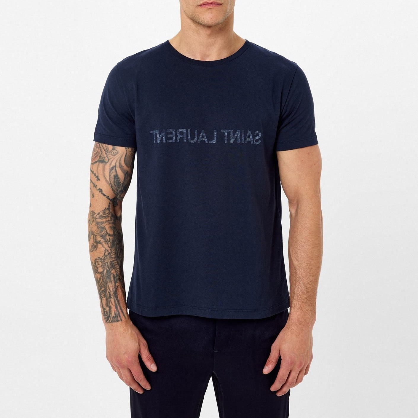 Saint Laurent Navy Reverse Logo T-Shirt