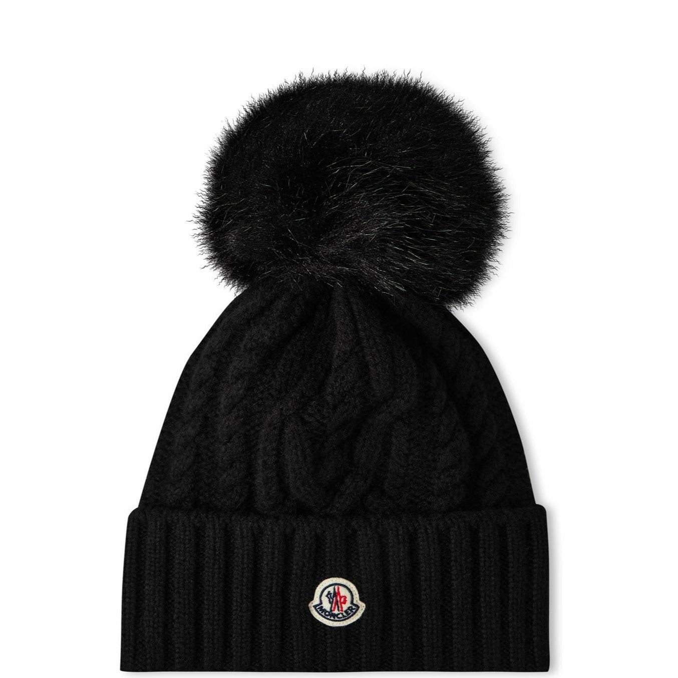 Womens Moncler Black Bobble Beanie