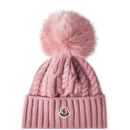 Womens Moncler Pink Bobble Beanie