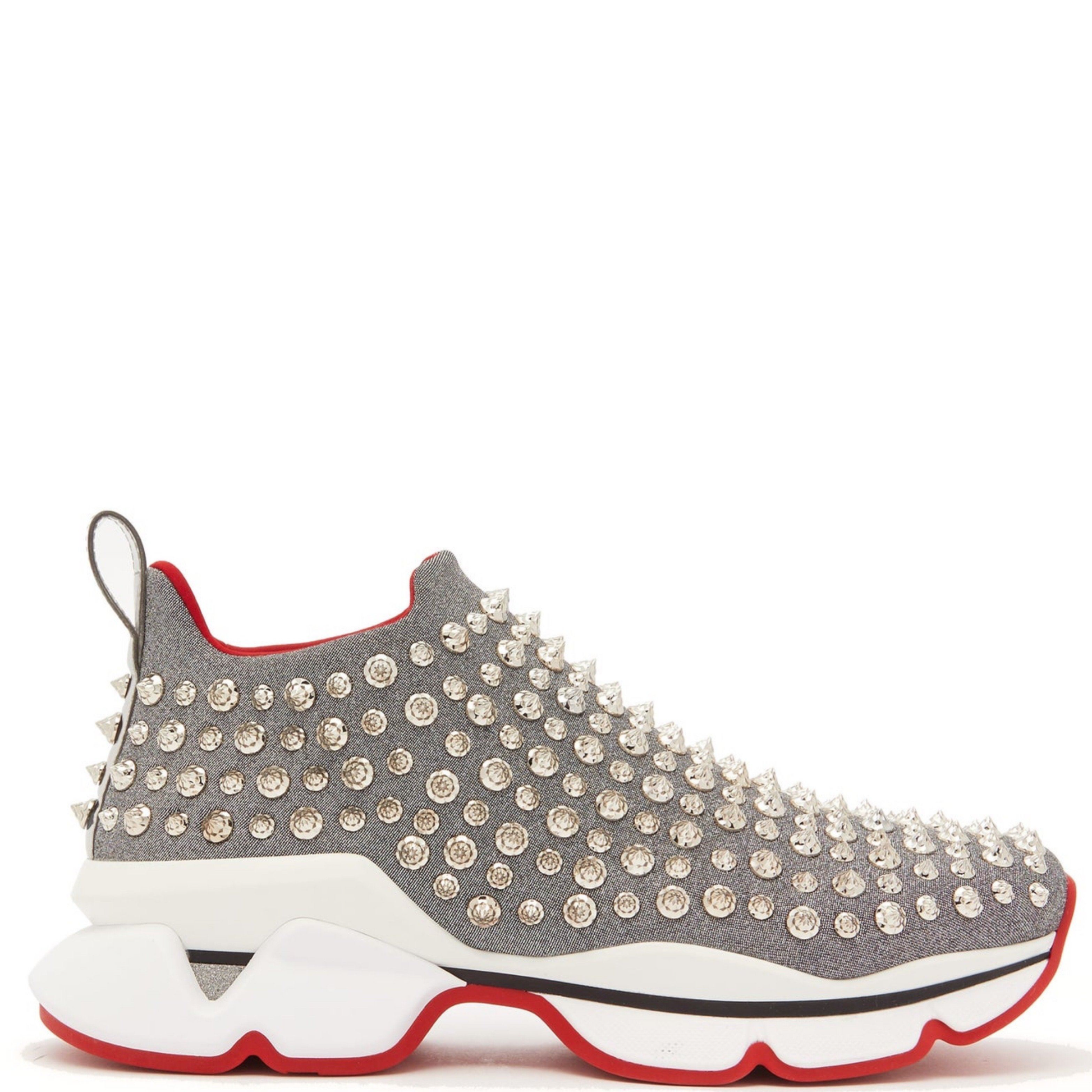 Womens Christian Louboutin Spiky Sock Crystal Studded Trainers DANYOUNGUK