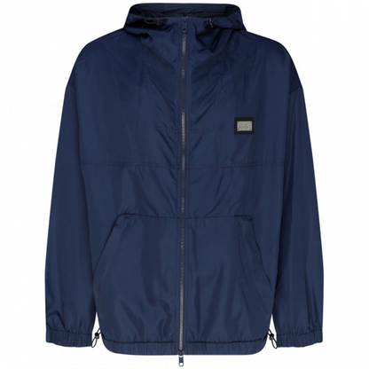 Dolce & Gabbana Navy Plaque Hooded Windbreaker