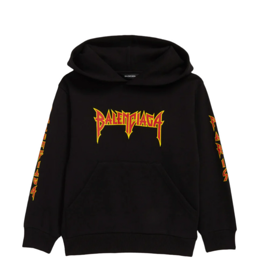 Kids Balenciaga Black Metal Logo Hoodie