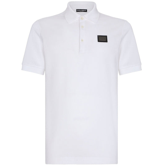 Dolce & Gabbana White Plaque Slim Fit Polo Shirt - DANYOUNGUK