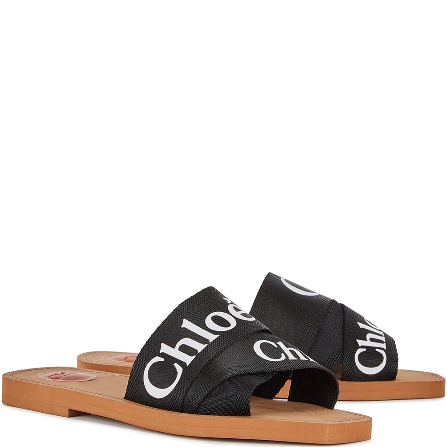 Chloe Woody Logo Print Sandals - DANYOUNGUK