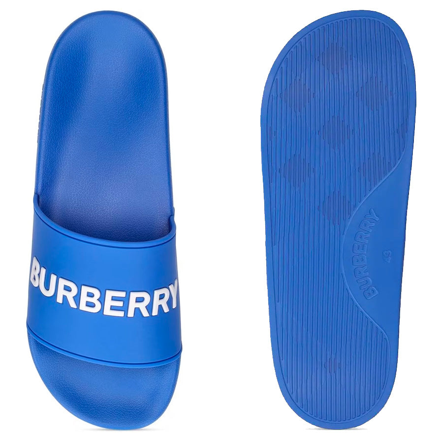 Burberry Blue Logo Furley Sliders - DANYOUNGUK