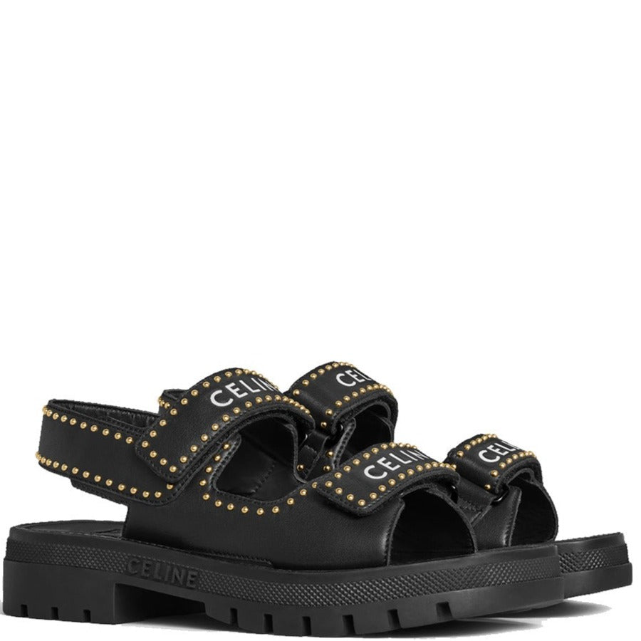 Celine Studded Black Logo Sandals - DANYOUNGUK