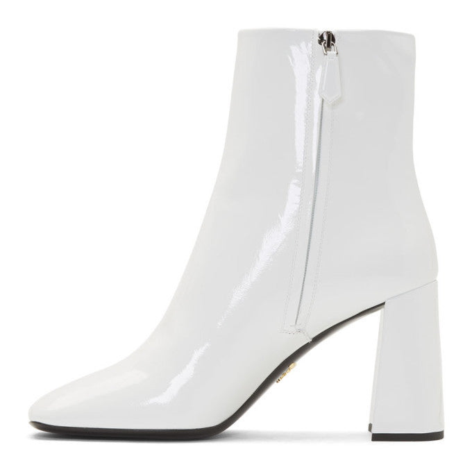Women's Prada White Patent Boots - DANYOUNGUK