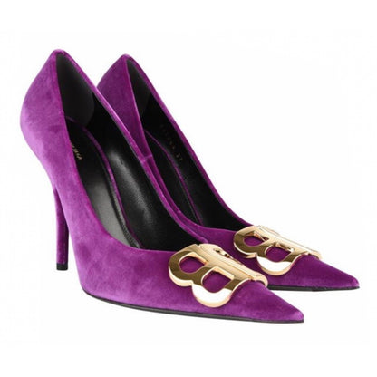 Balenciaga Purple Velvet BB Heels Womens Heels Balenciaga 