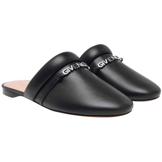 Givenchy Black Leather Mule Slip On Womens Sliders Givenchy 