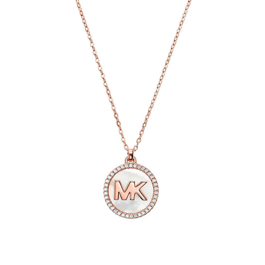 Michael Kors Rose Gold Plated Mother Of Pearl Logo Pendant Necklaces Michael Kors 