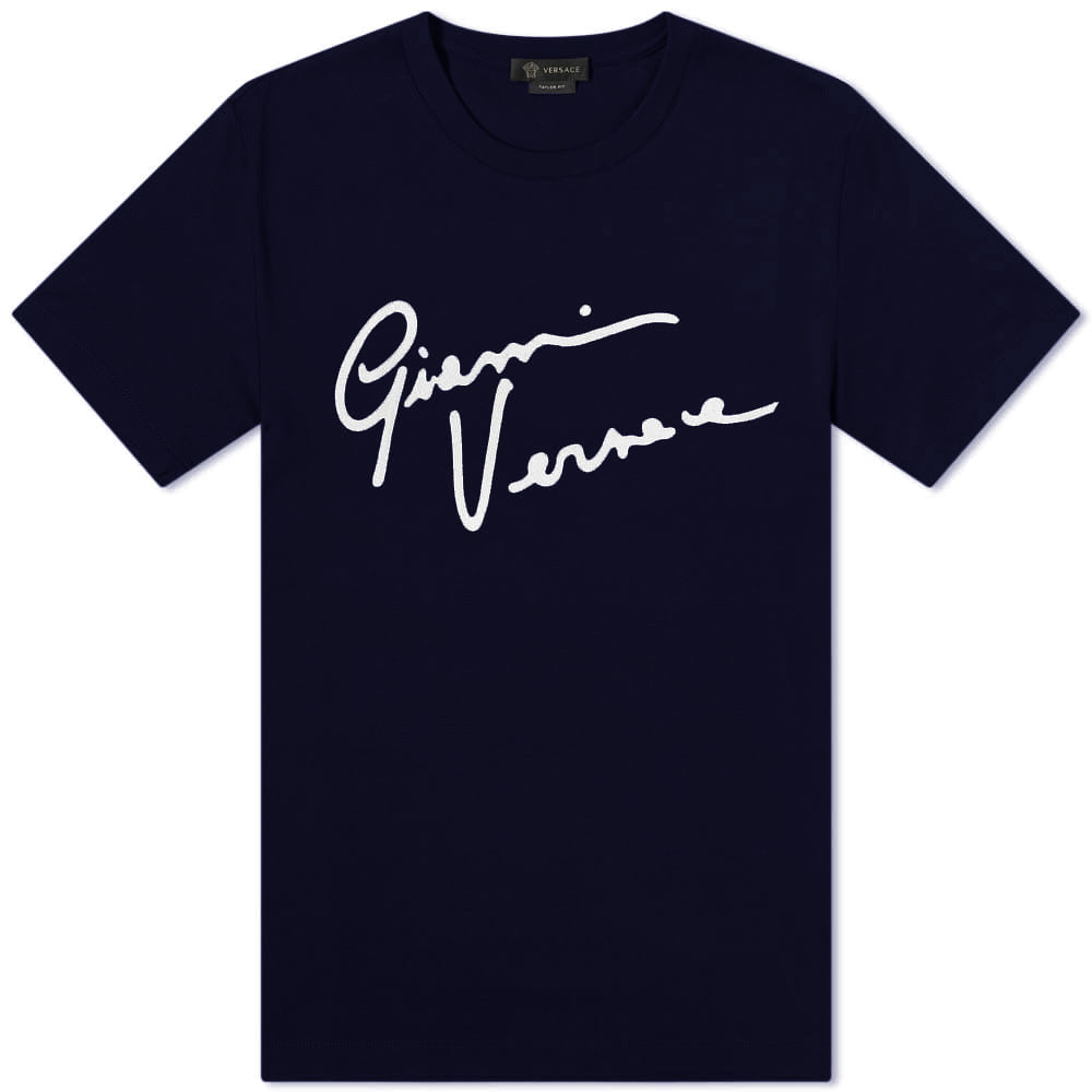 Versace Navy Embroidered Signature Logo T-Shirt T-Shirt Versace 