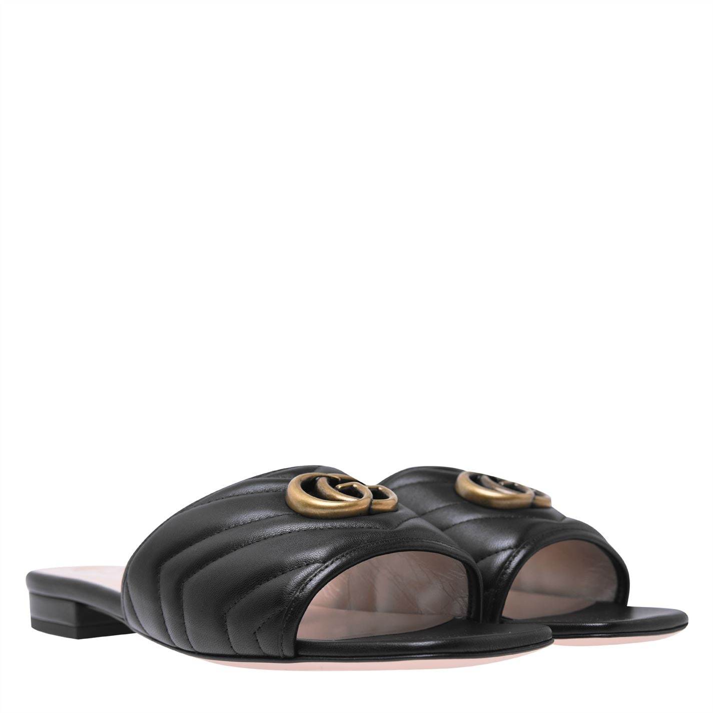 Womens Gucci Black Leather GG Slides Womens Sliders Gucci 