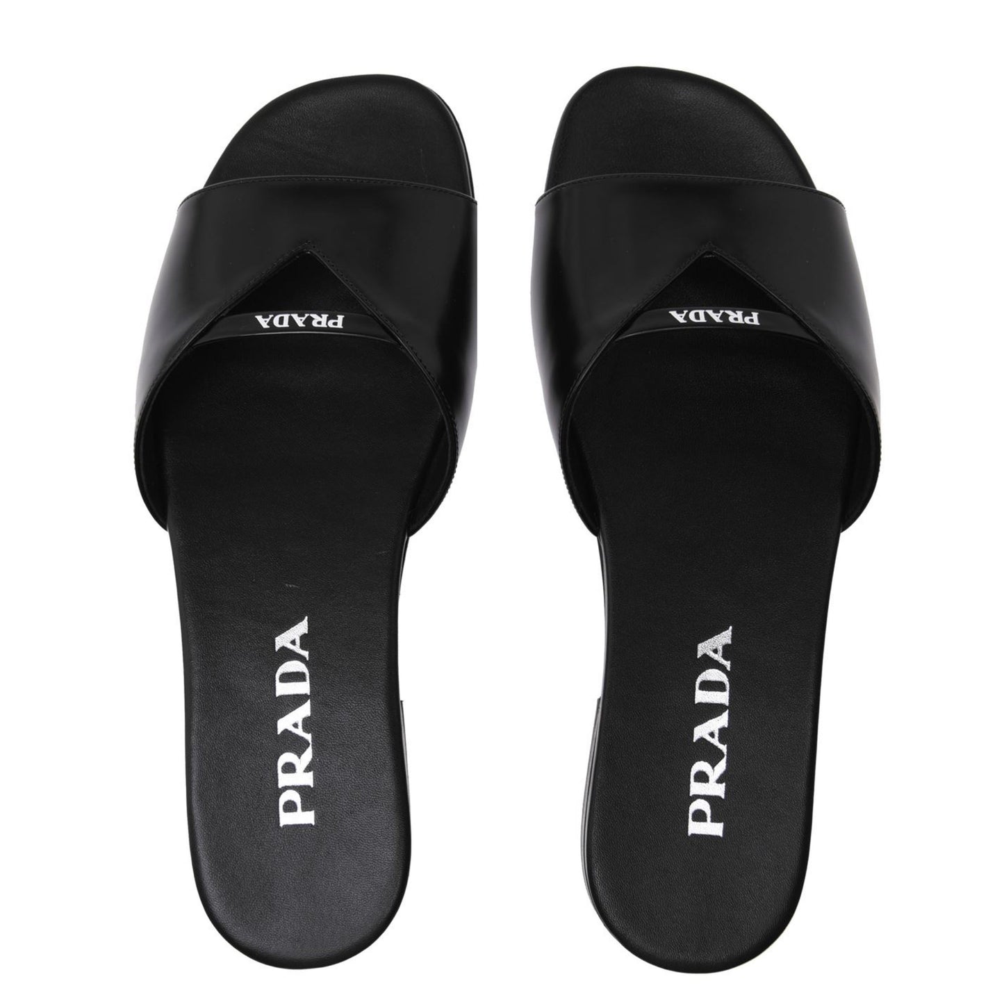 Womens Prada Black Leather Logo Sandals Womens Sliders Prada 